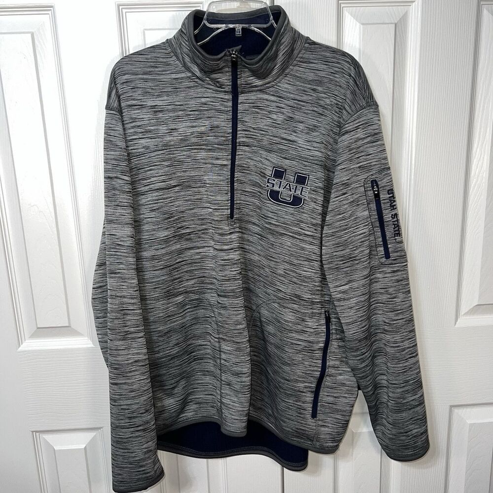 Sports by Charles Banks Utah State Long Sleave Grey Blue 1/4 Zip Pullover XXL